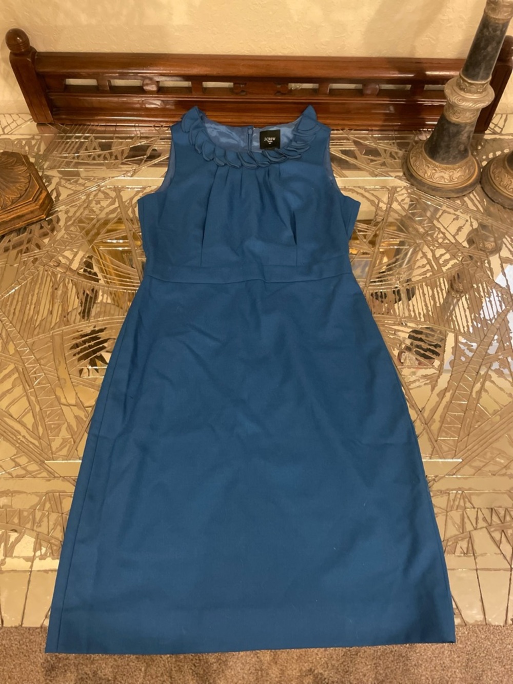J. Crew Teal Sheath Dress with Braided Neckline